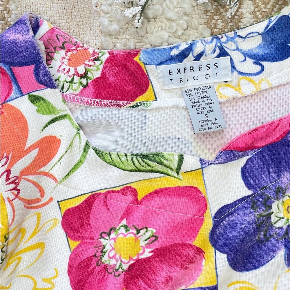 Vintage Express Tricot Colorful Floral bodycon stretchy dress - Picture 9 of 9
